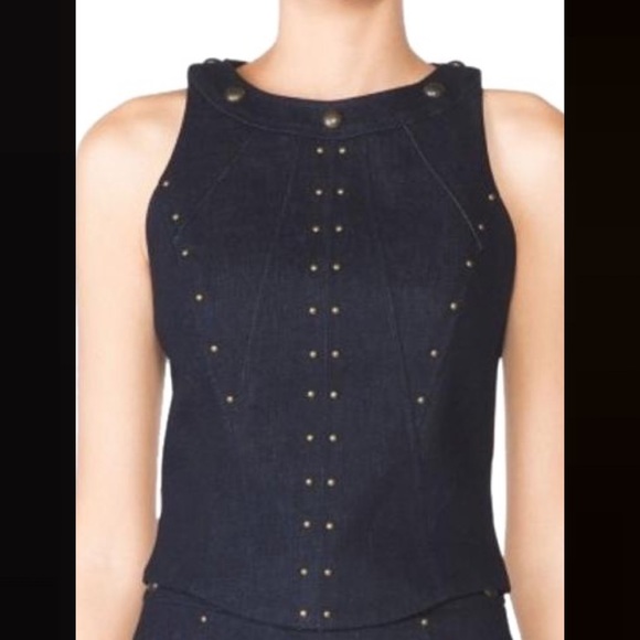 Tamara Mellon Studded Stretch Denim Tank Top sz 4 - Picture 2 of 8